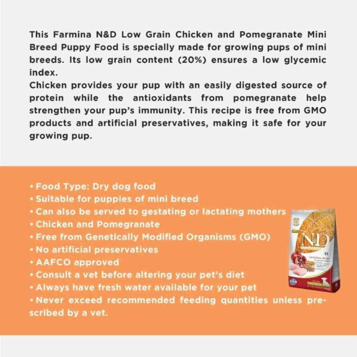 Farmina N&D Low Grain Mini Breed Dry Puppy Food - Chicken & Pomegranate