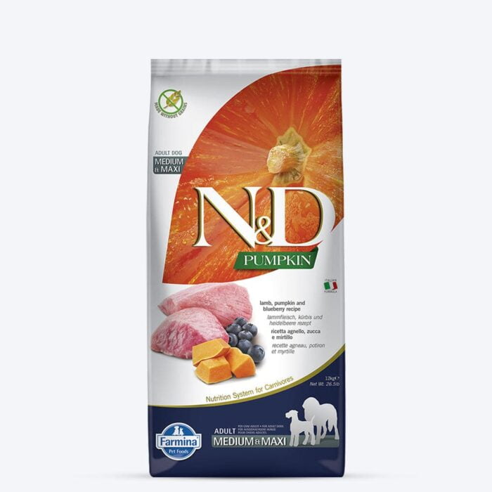 Farmina N&D Pumpkin Lamb & Blueberry Grain Free Medium & Maxi Breed Adult Dog Dry Food