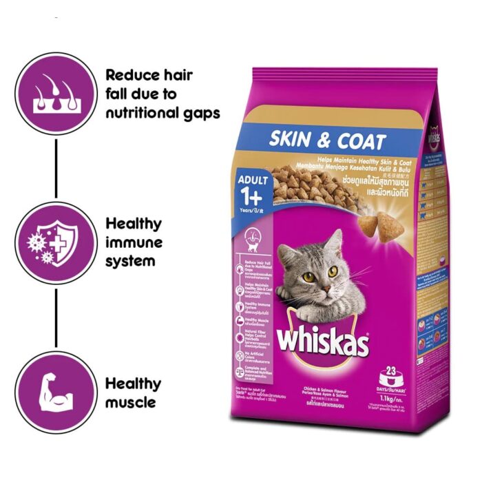 Whiskas Chicken & Salmon Adult Cat Dry Food For Healthy Skin & Coat