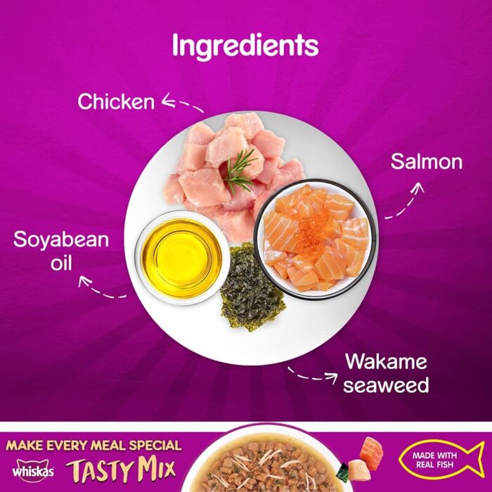 Whiskas Tasty Mix Chicken With Salmon Wakame Seaweed Adult Wet Cat Food - 70g packs