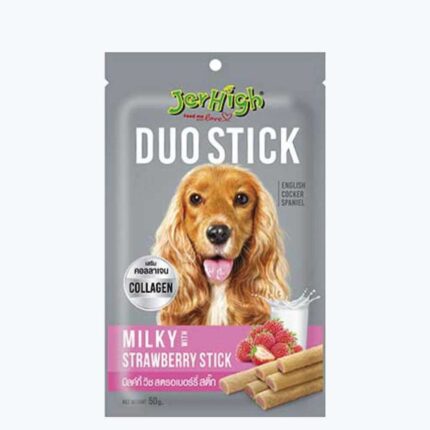 JerHigh Milk with Strawberry Duo Stick Dog Treat - 50g